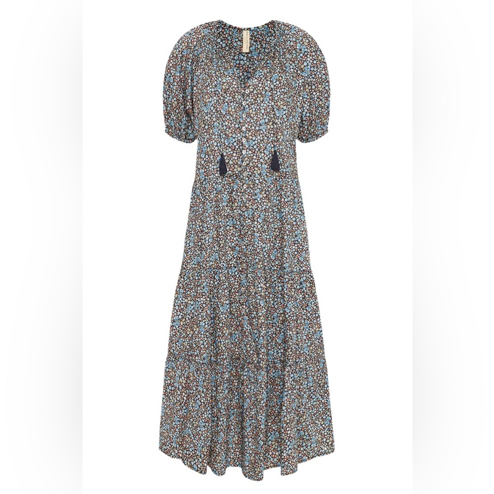 Spell Poppy Smock Floral Navy Cotton Dress Button Mother of Pearl Small - Picture 2 of 8